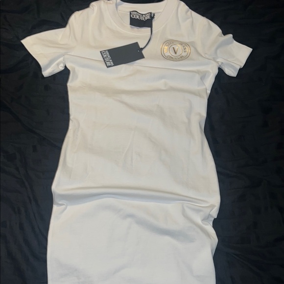 Versace White Mini Dress with Logo Detail - Picture 1 of 3